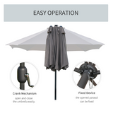 Outsunny 4.4m Double-Sided Sun Umbrella Garden Parasol Patio Sun Shade Outdoor with LED Solar Light, NO BASE INCLUDED, Dark Grey