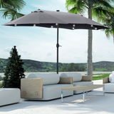 Outsunny 4.4m Double-Sided Sun Umbrella Garden Parasol Patio Sun Shade Outdoor with LED Solar Light, NO BASE INCLUDED, Dark Grey