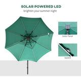 Outsunny 3(m) Cantilever Banana Parasol Hanging Umbrella with Double Roof, LED Solar lights, Crank, 8 Sturdy Ribs and Cross Base for Outdoor, Garden, Patio, Green