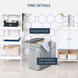 HOMCOM 100L Natural Wood Laundry Basket One Compartment w/Flip Lid Removable Lining Handles Board Base Foldable Durable Water-Resistant Dirty Clothes Storage Home Organisation Grey