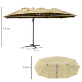 Outsunny 4.5 m Patio Cantilever Roma Parasol, Large Double-Sided Rectangular Garden Umbrella with Crank Handle, 360° Cross Base for Bench, Outdoor, Khaki