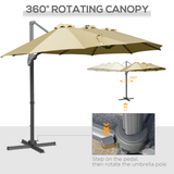 Outsunny 4.5 m Patio Cantilever Roma Parasol, Large Double-Sided Rectangular Garden Umbrella with Crank Handle, 360° Cross Base for Bench, Outdoor, Khaki