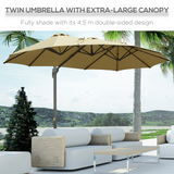 Outsunny 4.5 m Patio Cantilever Roma Parasol, Large Double-Sided Rectangular Garden Umbrella with Crank Handle, 360° Cross Base for Bench, Outdoor, Khaki