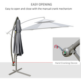 Outsunny 2.7m Garden Banana Parasol Cantilever Umbrella with Crank Handle, Double Tier Canopy and Cross Base for Outdoor, Hanging Sun Shade, Dark Grey