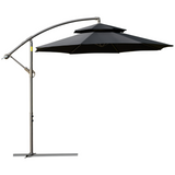 Outsunny 2.7m Garden Banana Parasol Cantilever Umbrella with Crank Handle, Double Tier Canopy and Cross Base for Outdoor, Hanging Sun Shade, Black