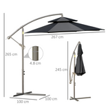 Outsunny 2.7m Garden Banana Parasol Cantilever Umbrella with Crank Handle, Double Tier Canopy and Cross Base for Outdoor, Hanging Sun Shade, Black