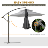 Outsunny 2.7m Garden Banana Parasol Cantilever Umbrella with Crank Handle, Double Tier Canopy and Cross Base for Outdoor, Hanging Sun Shade, Black