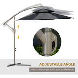 Outsunny 2.7m Garden Banana Parasol Cantilever Umbrella with Crank Handle, Double Tier Canopy and Cross Base for Outdoor, Hanging Sun Shade, Black