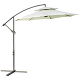 Outsunny 2.7m Garden Banana Parasol Cantilever Umbrella with Crank Handle, Double Tier Canopy and Cross Base for Outdoor, Hanging Sun Shade, Beige