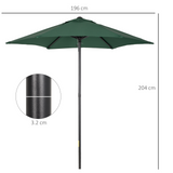 Outsunny 2m Patio Parasols Umbrellas, Outdoor Sun Shade with 6 Sturdy Ribs for Balcony, Bench, Garden, Green