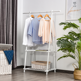 HOMCOM Minimalist Foldable Adjustable Clothes Rack Hanger w/ 2 shelves 107.5L x 45W x 150H cm Hallway Entryway Furniture - White