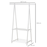 HOMCOM Minimalist Foldable Adjustable Clothes Rack Hanger w/ 2 shelves 107.5L x 45W x 150H cm Hallway Entryway Furniture - White