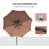 Outsunny 3(m) Cantilever Banana Parasol Hanging Umbrella with Double Roof, LED Solar lights, Crank, 8 Sturdy Ribs and Cross Base for Outdoor, Garden, Patio, Coffee