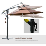 Outsunny 3(m) Cantilever Banana Parasol Hanging Umbrella with Double Roof, LED Solar lights, Crank, 8 Sturdy Ribs and Cross Base for Outdoor, Garden, Patio, Coffee