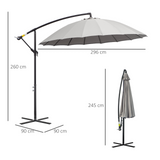 Outsunny 3(m) Cantilever Shanghai Parasol Garden Hanging Banana Sun Umbrella with Crank Handle, 18 Sturdy Ribs and Cross Base, Grey