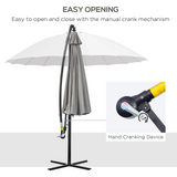 Outsunny 3(m) Cantilever Shanghai Parasol Garden Hanging Banana Sun Umbrella with Crank Handle, 18 Sturdy Ribs and Cross Base, Grey