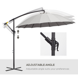 Outsunny 3(m) Cantilever Shanghai Parasol Garden Hanging Banana Sun Umbrella with Crank Handle, 18 Sturdy Ribs and Cross Base, Grey