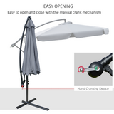 Outsunny 2.7m Garden Banana Parasol Cantilever Umbrella with Crank Handle and Cross Base for Outdoor, Hanging Sun Shade, Dark Grey