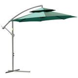 Outsunny 2.7m Garden Banana Parasol Cantilever Umbrella with Crank Handle, Double Tier Canopy and Cross Base for Outdoor, Hanging Sun Shade, Green