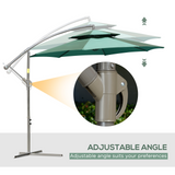 Outsunny 2.7m Garden Banana Parasol Cantilever Umbrella with Crank Handle, Double Tier Canopy and Cross Base for Outdoor, Hanging Sun Shade, Green