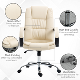 Vinsetto High Back Executive Office Chair, PU Leather Swivel Chair with Padded Armrests, Adjustable Height, Tilt Function, Beige