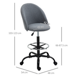 Vinsetto Ergonomic Drafting chair Adjustable Height w/ 5 Wheels Padded Seat Footrest 360° Swivel Freely Comfortable Versatile Use For Home Office - Grey