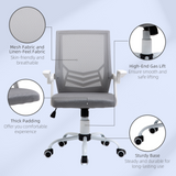 Vinsetto Mesh Office Chair Swivel Task Computer Desk Chair for Home with Lumbar Back Support, Adjustable Height, Flip-Up Arm, Grey