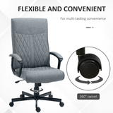 Vinsetto High-Back Home Office Chair, Linen Swivel Computer Chair with Adjustable Height and Tilt Function for Living Room, Bedroom, Study, Dark Grey