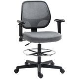 Vinsetto Drafting Chair Tall Office Fabric Standing Desk Chair with Adjustable Footrest Ring, Arm, Swivel Wheels, Grey