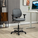 Vinsetto Drafting Chair Tall Office Fabric Standing Desk Chair with Adjustable Footrest Ring, Arm, Swivel Wheels, Grey