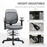 Vinsetto Drafting Chair Tall Office Fabric Standing Desk Chair with Adjustable Footrest Ring, Arm, Swivel Wheels, Grey