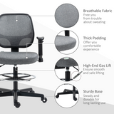 Vinsetto Drafting Chair Tall Office Fabric Standing Desk Chair with Adjustable Footrest Ring, Arm, Swivel Wheels, Grey