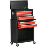 DURHAND Tool Cabinet Cart, Workshop Trolley on Wheels, 6 Drawer with Ball Bearing Slides, Lockable Roll Cab, Black and Red