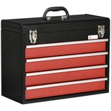 DURHAND 4 Drawer Tool Chest, Lockable Metal Tool Box with Ball Bearing Runners, Portable Toolbox, 510mm x 220mm x 395mm