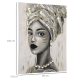 HOMCOM Hand-Painted Canvas Wall Art Woman in African Attire, Wall Pictures for Living Room, Bedroom, 100 x 80cm