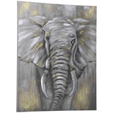 HOMCOM Hand-Painted Metal Canvas Wall Art Grey African Elephant, Wall Pictures for Living Room Bedroom Decor, 100 x 80 cm