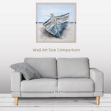 HOMCOM Hand-Painted Canvas Wall Art Blue Boat in the Beach, Wall Pictures for Living Room Bedroom Decor, 90 x 90 cm