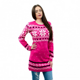 C3101 - Miss Lulu Ladies Christmas Jumper With Snowflake Pattern Small - Pink