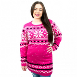 C3101 - Miss Lulu Ladies Christmas Jumper With Snowflake Pattern Small - Pink