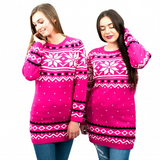 C3101 - Miss Lulu Ladies Christmas Jumper With Snowflake Pattern Small - Pink