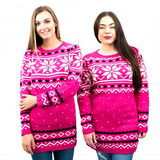 C3101 - Miss Lulu Ladies Christmas Jumper With Snowflake Pattern Small - Pink