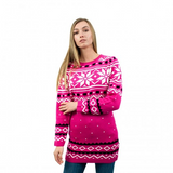 C3101 - Miss Lulu Ladies Christmas Jumper With Snowflake Pattern Medium - Pink