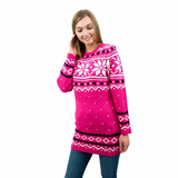 C3101 - Miss Lulu Ladies Christmas Jumper With Snowflake Pattern Medium - Pink