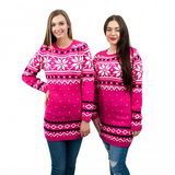 C3101 - Miss Lulu Ladies Christmas Jumper With Snowflake Pattern Medium - Pink