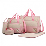 9026 - Miss Lulu Polyester 5 Pcs Set Maternity Baby Changing Bag Polka Dot Series - Pink