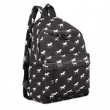 E1401H - Miss Lulu Horse-Print Cotton Canvas School Backpack - Black