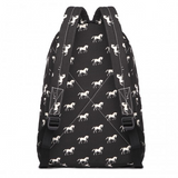 E1401H - Miss Lulu Horse-Print Cotton Canvas School Backpack - Black