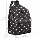 E1401H - Miss Lulu Horse-Print Cotton Canvas School Backpack - Black