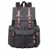 E1672 - Kono Large Multi Function Leather Details Canvas Backpack - Black