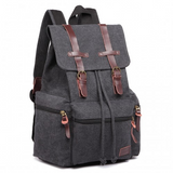 E1672 - Kono Large Multi Function Leather Details Canvas Backpack - Black